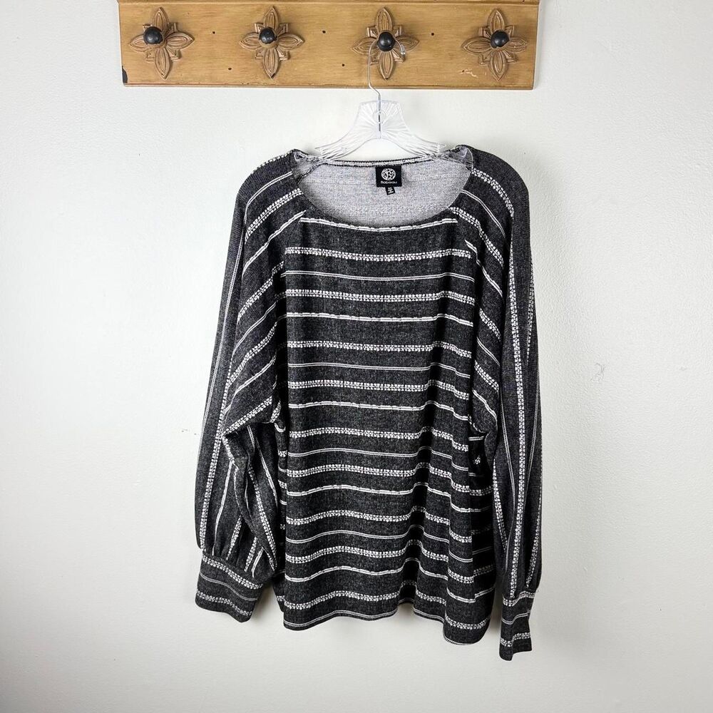 Bobeau Black White Striped Dolman Sleeve Top 3X Rayon Blend